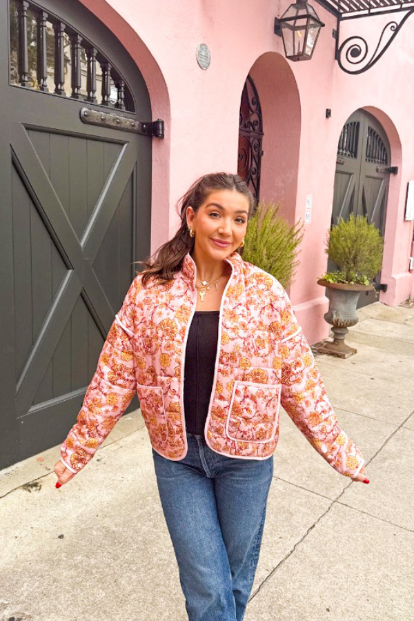 Pre-Order: ETA 1/31 - Pink Floral Lightweight Quilted Jacket - 1985 the VAULT Boutique