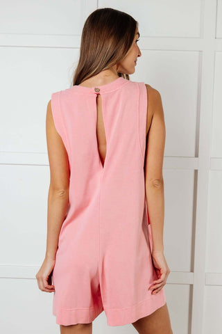 Up and Running Mineral Wash Romper in Coral Pink - 1985 the VAULT Boutique