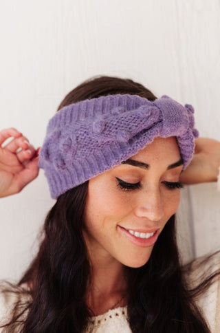 Pom Knit Head Wrap In Periwinkle - 1985 the VAULT Boutique