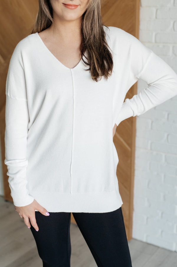 V-Neck Front Seam Sweater in Ivory - 1985 the VAULT Boutique