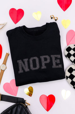 Embroidered Nope Glitter Sweatshirt in Four Colors - 1985 the VAULT Boutique