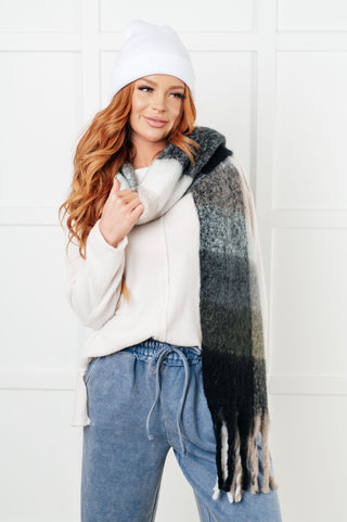 Wanderlust Wrap Oversized Plaid Fringe Scarf in Grey and Jade - 1985 the VAULT Boutique