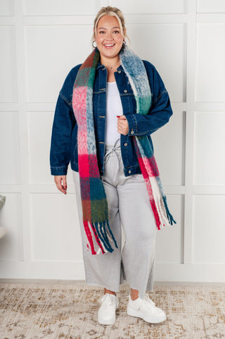 Wanderlust Wrap Oversized Plaid Fringe Scarf in Magenta and Teal - 1985 the VAULT Boutique