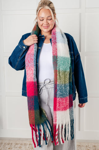 Wanderlust Wrap Oversized Plaid Fringe Scarf in Magenta and Teal - 1985 the VAULT Boutique