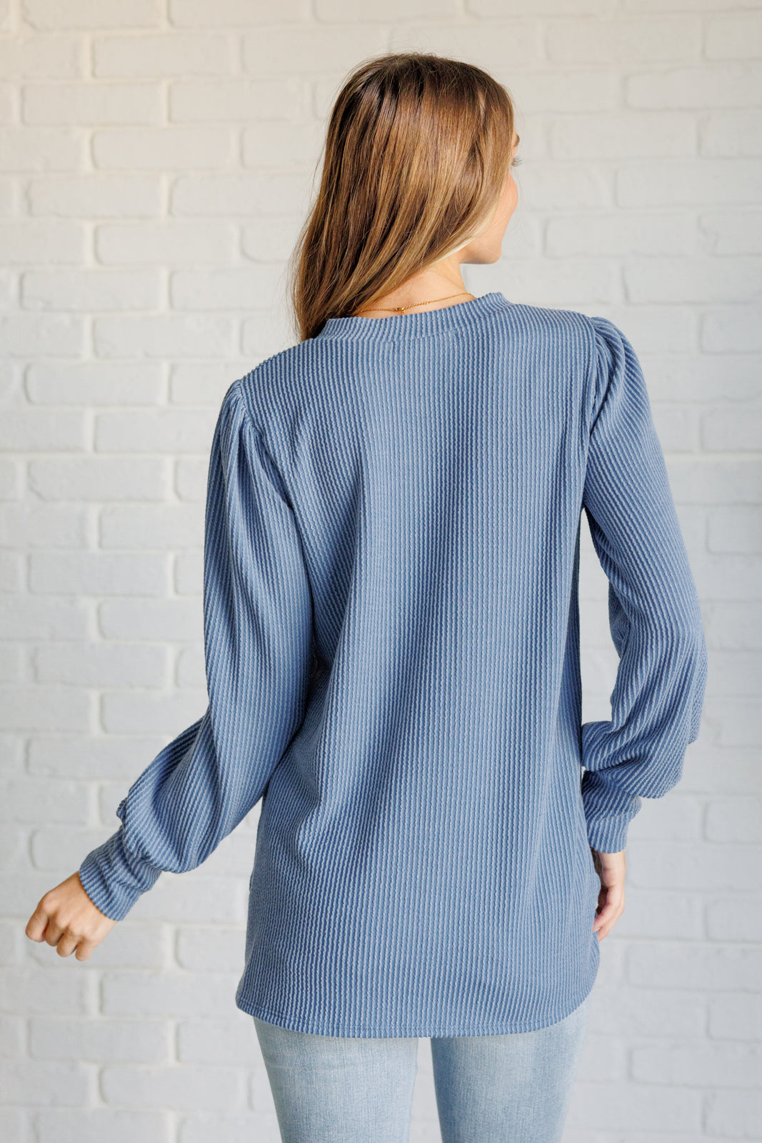 When the Sun Goes Down Mineral Wash Ribbed Knit Top in Vintage Denim - 1985 the VAULT Boutique