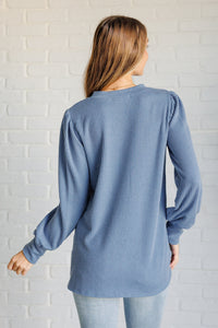 When the Sun Goes Down Mineral Wash Ribbed Knit Top in Vintage Denim - 1985 the VAULT Boutique