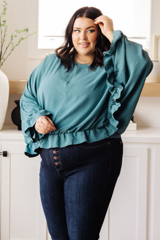 Winging It Ruffle Detail Top in Teal - 1985 the VAULT Boutique