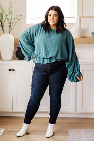 Winging It Ruffle Detail Top in Teal - 1985 the VAULT Boutique