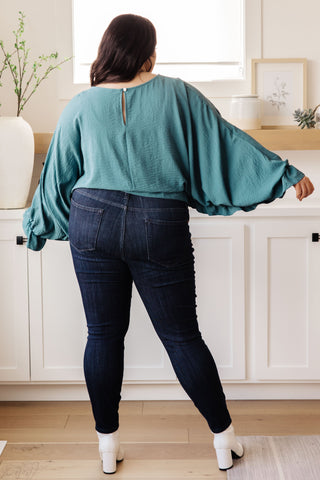 Winging It Ruffle Detail Top in Teal - 1985 the VAULT Boutique