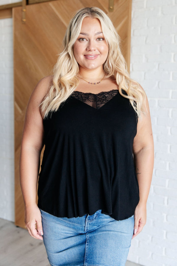 A Gleam in Her Eyes Lace Detail Cami in Black - Happily Ever Atchison Shop Co.