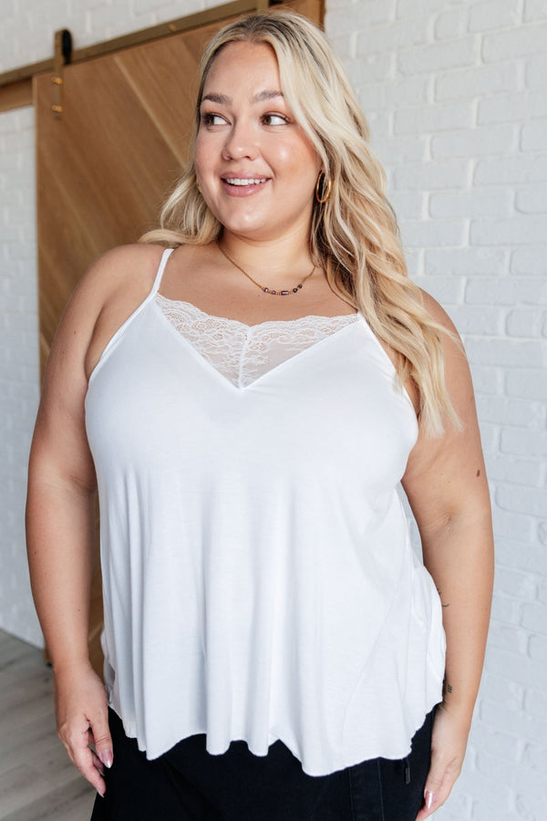 A Gleam in Her Eyes Lace Detail Cami in Ivory - Happily Ever Atchison Shop Co.