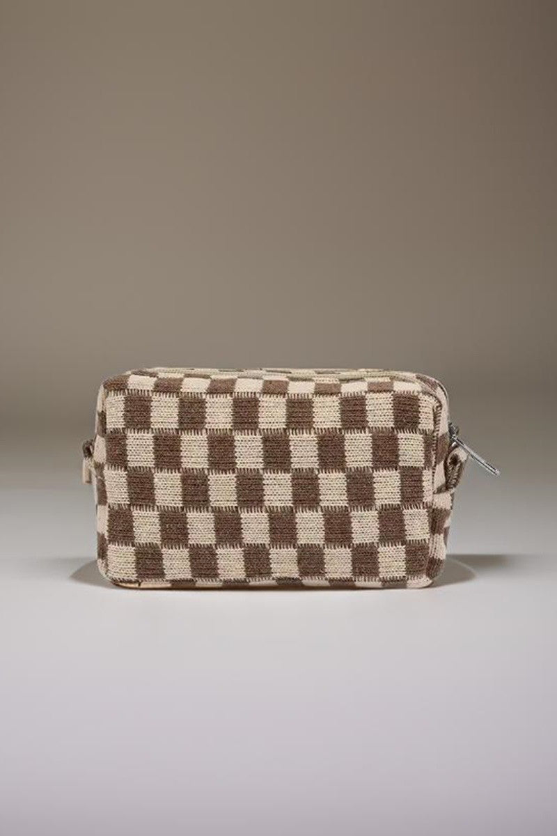 Zenana Checkered Pattern Knitted Cosmetic Pouch - 1985 the VAULT Boutique