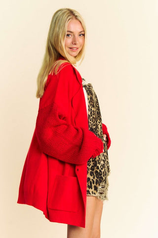 Davi & Dani Button Up Dropped Shoulder Cardigan with Pockets - 1985 the VAULT Boutique