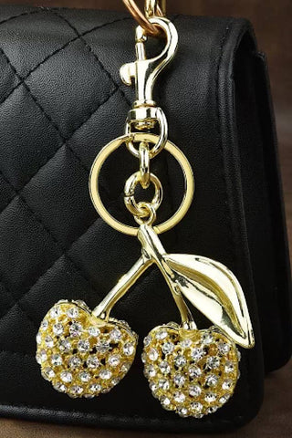 Gold Rhinestone Cherry Purse Charm - 1985 the VAULT Boutique