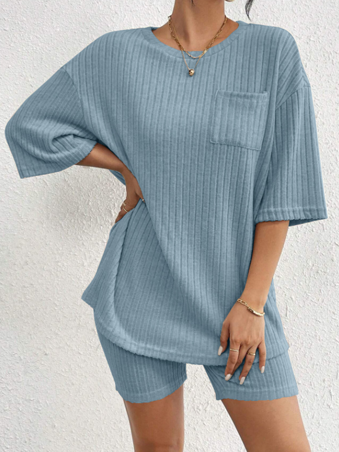 Ribbed Round Neck Top and Shorts Set - 1985 the VAULT Boutique