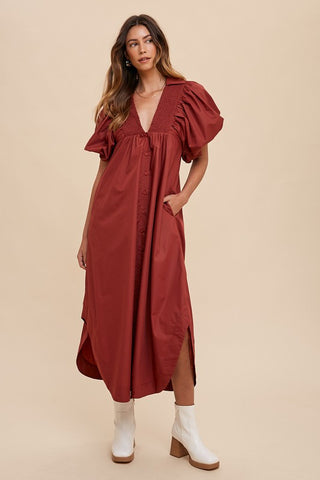 Annie Wear Smocked Puff Sleeve Midi Dress - 1985 the VAULT Boutique