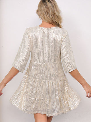 Sequin Round Neck Half Sleeve Mini Dress