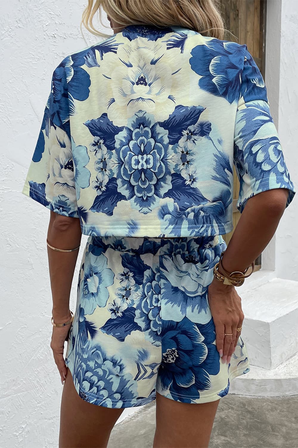 Shiny Printed Half Sleeve Top and Shorts Lounge Set - 1985 the VAULT Boutique