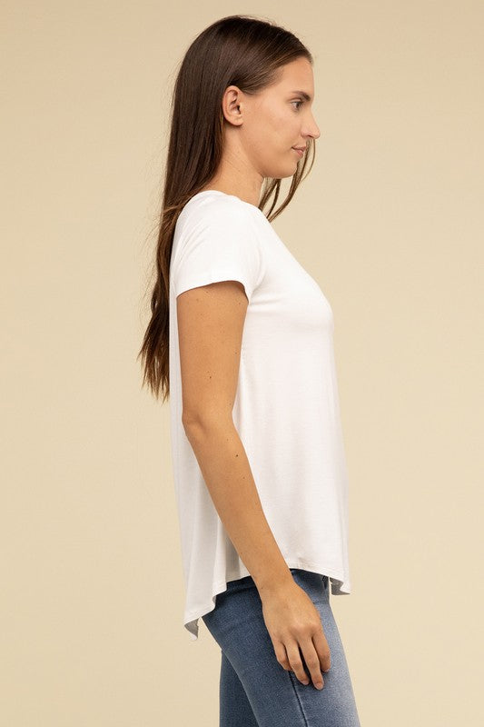 Basic Flowy Round Hem Rayon Short Sleeve Top - 1985 the VAULT Boutique