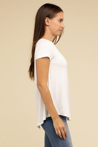 Basic Flowy Round Hem Rayon Short Sleeve Top - 1985 the VAULT Boutique