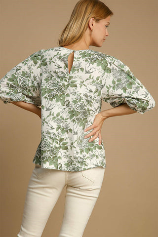 Umgee Floral Pleated Detail Lace Trim Sleeve Blouse - 1985 the VAULT Boutique