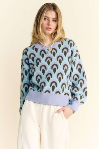 Davi & Dani Scale Jacquard Round Neck Drop Shoulder Sweater - 1985 the VAULT Boutique