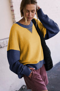 Color Block Round Neck Long Sleeve Sweatshirt - 1985 the VAULT Boutique