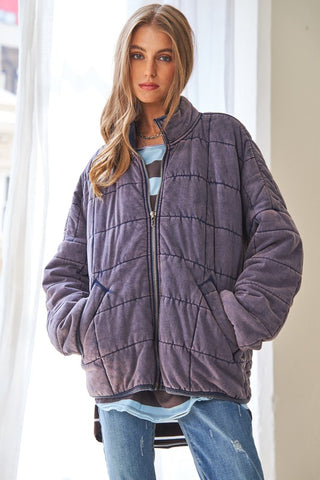 Washed Soft Comfy Quilting Zip Closure Jacket - 1985 the VAULT Boutique