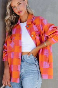 Plaid Collared Neck Button Up Jacket - 1985 the VAULT Boutique