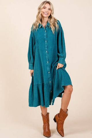 Mittoshop Mineral Wash Cotton Gauze Ruffle Midi Shirt Dress - 1985 the VAULT Boutique