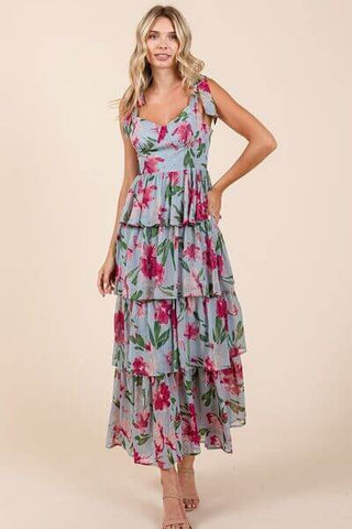 Mittoshop Layered Floral Sweetheart Neck Maxi Dress - 1985 the VAULT Boutique