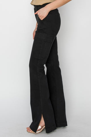 RISEN Full Size High Rise Side Slit Cargo Bootcut Jeans - 1985 the VAULT Boutique