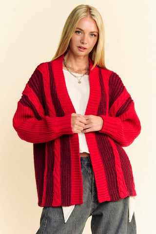 Davi & Dani Cable-Knit Color Block Open Front Cardigan - 1985 the VAULT Boutique