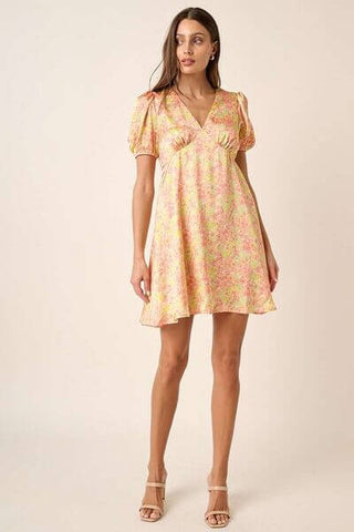 Mittoshop Printed V-Neck Puff Sleeve Mini Dress - 1985 the VAULT Boutique