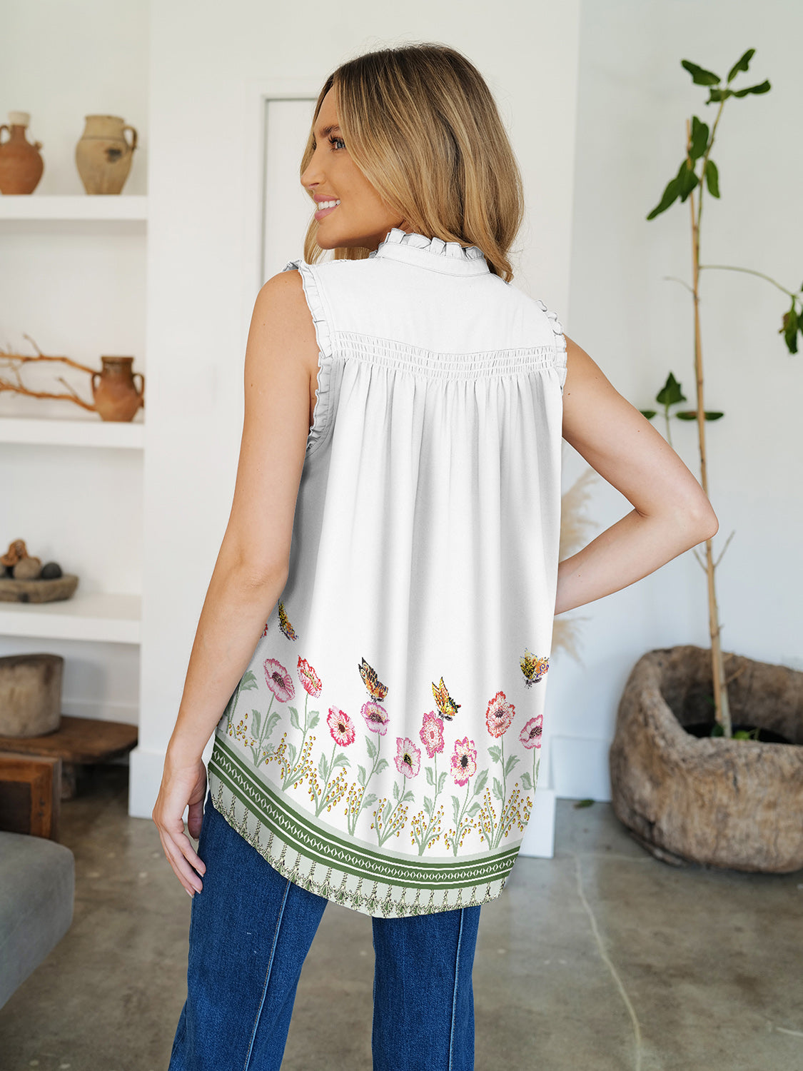 FAM-FAM Frill Printed Mock Neck Top - 1985 the VAULT Boutique