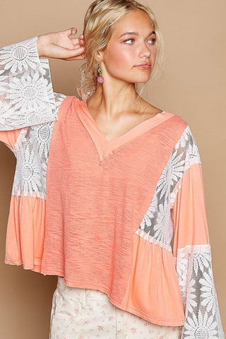 POL Lace Detail V-Neck Flare Sleeve Blouse - 1985 the VAULT Boutique