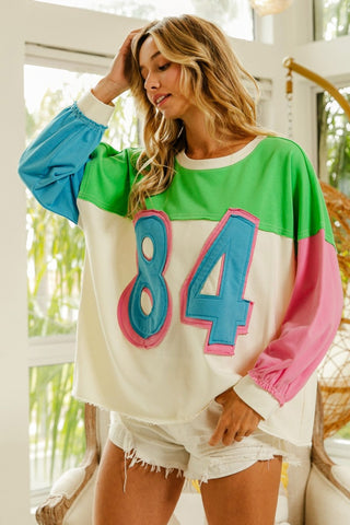 BiBi Color Block Patched Long Sleeve Top - 1985 the VAULT Boutique