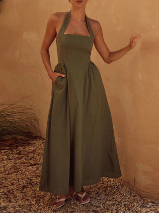 Halter Neck Maxi Dress with Pockets - 1985 the VAULT Boutique