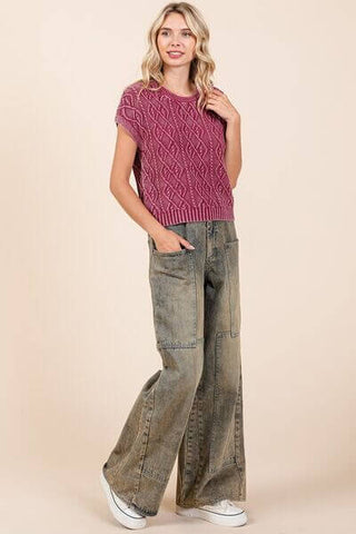 Mittoshop Washed Wide Leg Jeans with Pockets - 1985 the VAULT Boutique