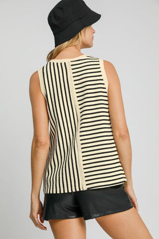 Umgee Round Neck Texture Striped Tank - 1985 the VAULT Boutique