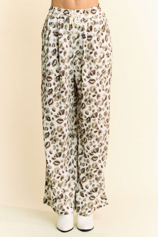 Davi & Dani Drawstring Leopard Wide Leg Pants - 1985 the VAULT Boutique