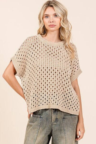 Mittoshop Mineral Wash Openwork Short Sleeve Knit Cover Up - 1985 the VAULT Boutique