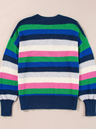 Contrast Striped Round Neck Long Sleeve Sweater - 1985 the VAULT Boutique