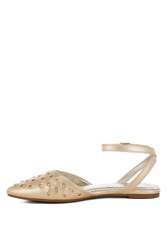 Chalcis Metallic Eyelet Detail Flat Sandals - 1985 the VAULT Boutique