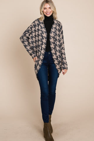 BOMBOM Houndstooth Open Front Cocoon Knit Cardigan - 1985 the VAULT Boutique