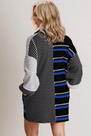 Oh Full Size Striped Half Button Long Sleeve Mini Dress - 1985 the VAULT Boutique