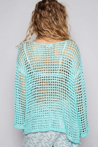 POL Side Slit Openwork Long Sleeve Knit Cover Up - 1985 the VAULT Boutique