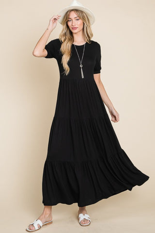 BOMBOM Short Sleeve Tiered Maxi Dress - 1985 the VAULT Boutique