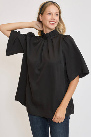 Umgee Bow Tie Back Mock Neck Half Sleeve Blouse - 1985 the VAULT Boutique