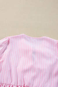 Tied Bow Striped Round Neck Blouse - 1985 the VAULT Boutique